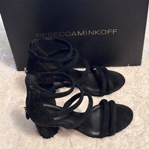 Rebecca Minkoff Andree Black Kid Suede sandals Sz 7.5 open toe zip back